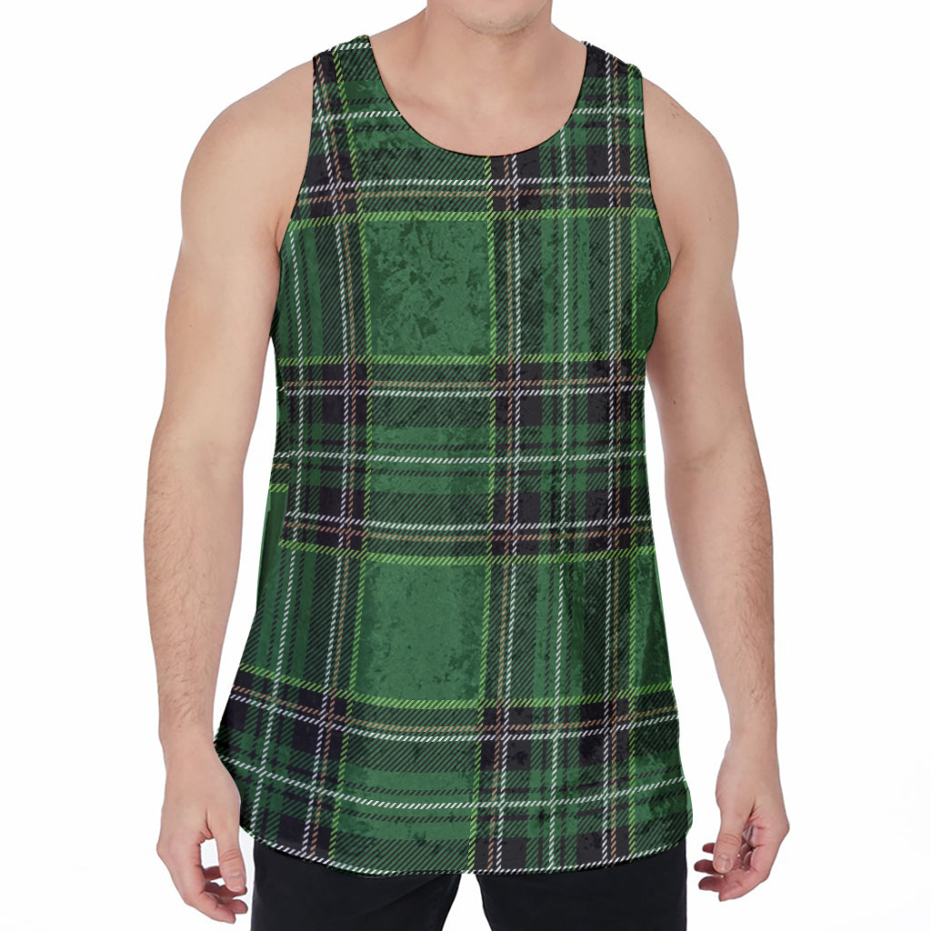 Green Stewart Tartan Pattern Print Men's Velvet Tank Top
