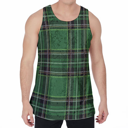 Green Stewart Tartan Pattern Print Men's Velvet Tank Top