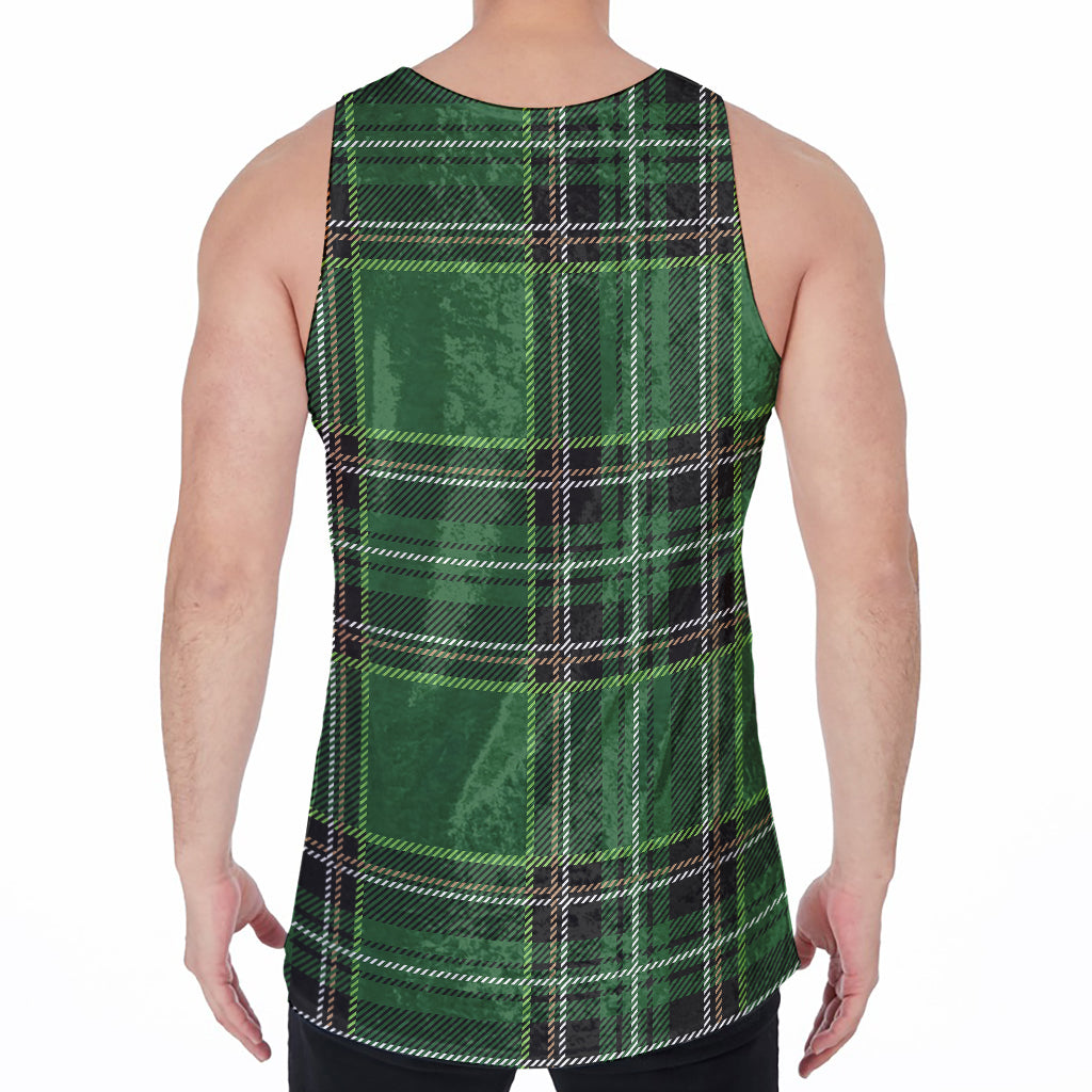 Green Stewart Tartan Pattern Print Men's Velvet Tank Top
