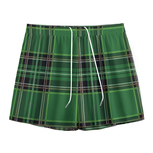 Green Stewart Tartan Pattern Print Mesh Shorts