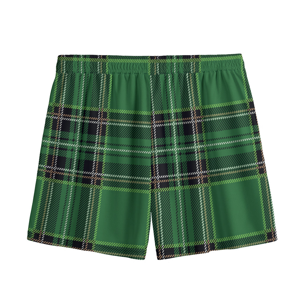 Green Stewart Tartan Pattern Print Mesh Shorts