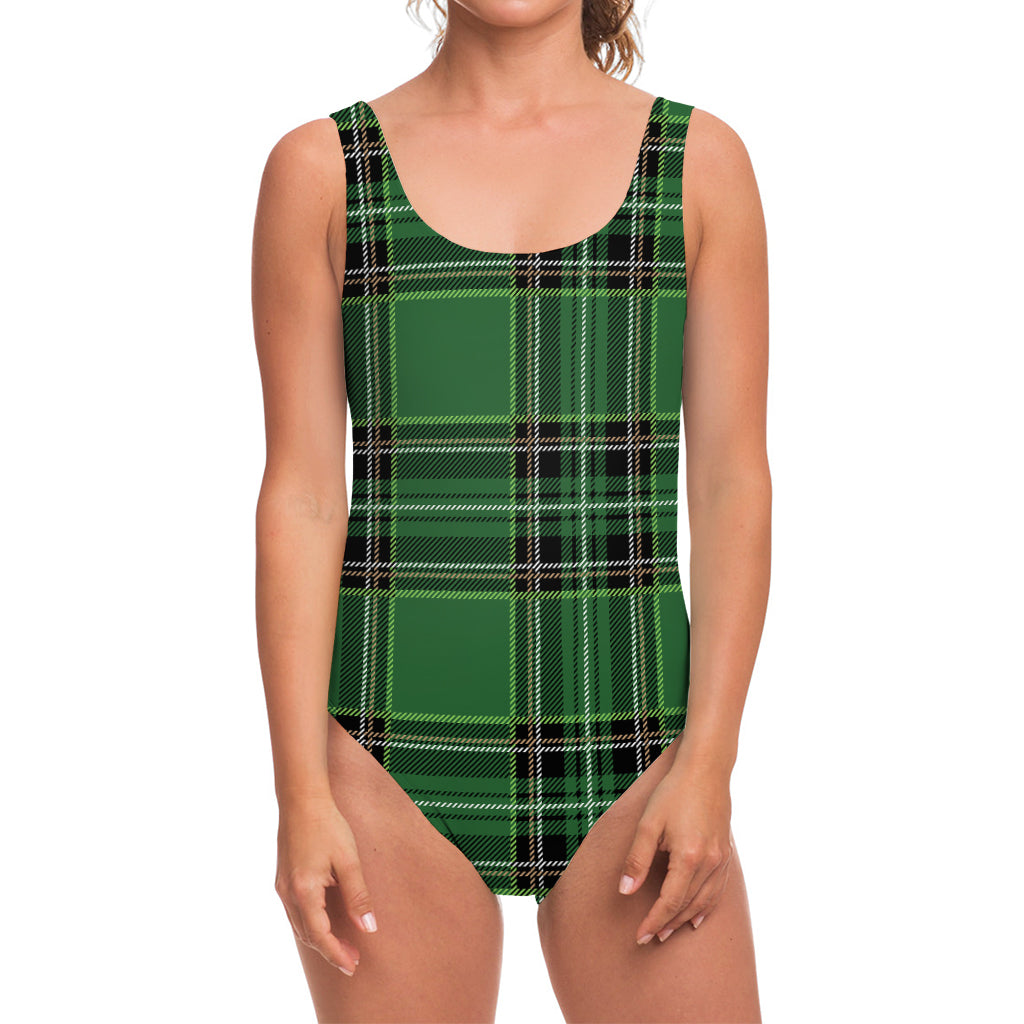 Green Stewart Tartan Pattern Print One Piece Swimsuit