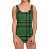 Green Stewart Tartan Pattern Print One Piece Swimsuit