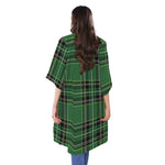 Green Stewart Tartan Pattern Print Open Front Beach Cover Up