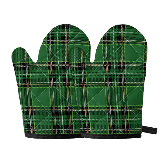 Green Stewart Tartan Pattern Print Oven Mitts
