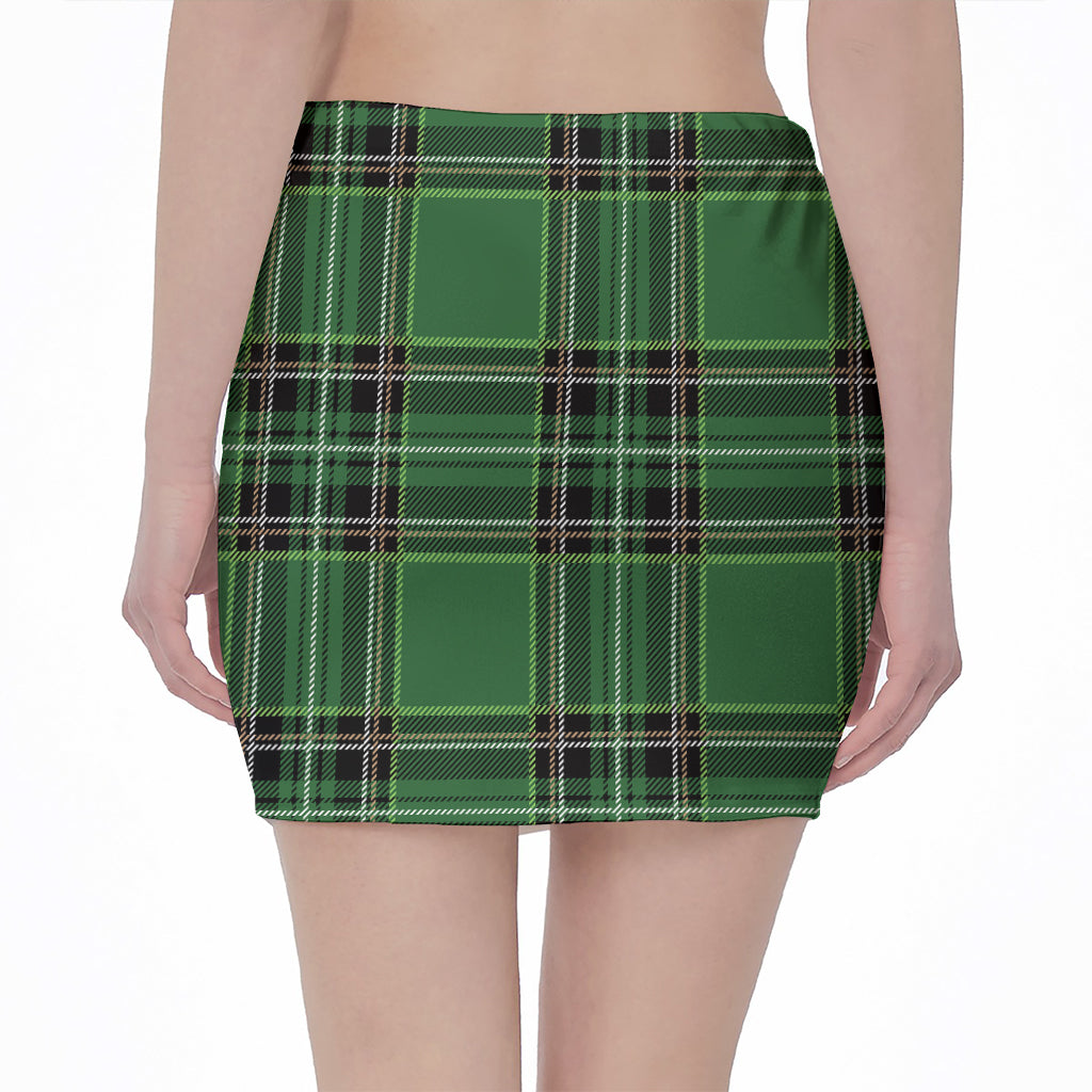 Green Stewart Tartan Pattern Print Pencil Mini Skirt