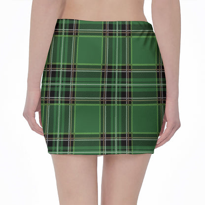 Green Stewart Tartan Pattern Print Pencil Mini Skirt