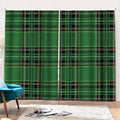 Green Stewart Tartan Pattern Print Pencil Pleat Curtains