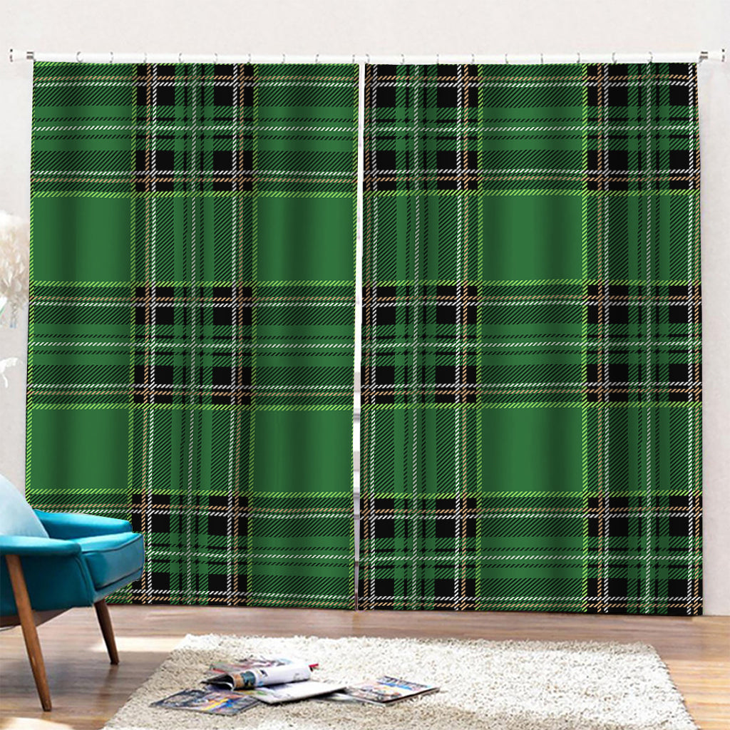 Green Stewart Tartan Pattern Print Pencil Pleat Curtains