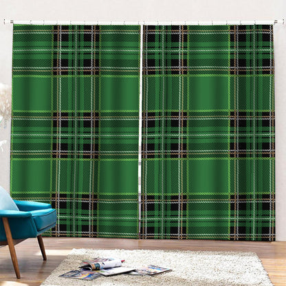 Green Stewart Tartan Pattern Print Pencil Pleat Curtains
