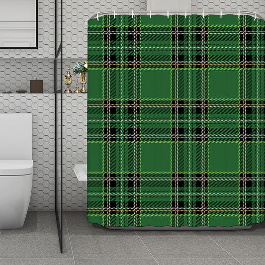 Green Stewart Tartan Pattern Print Polyester Shower Curtain