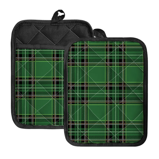 Green Stewart Tartan Pattern Print Pot Holders With Pocket