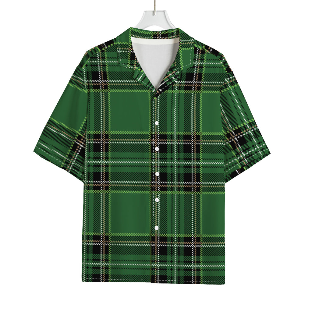 Green Stewart Tartan Pattern Print Rayon Hawaiian Shirt