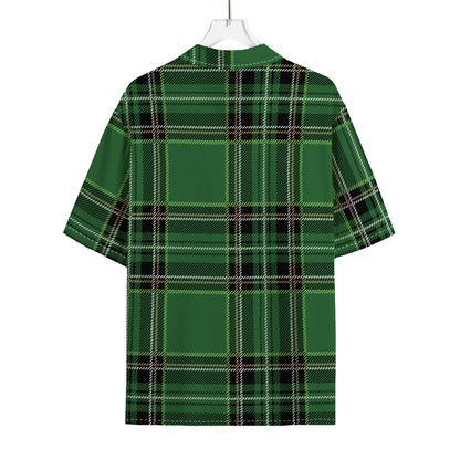Green Stewart Tartan Pattern Print Rayon Hawaiian Shirt