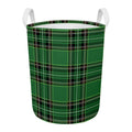 Green Stewart Tartan Pattern Print Round Laundry Basket