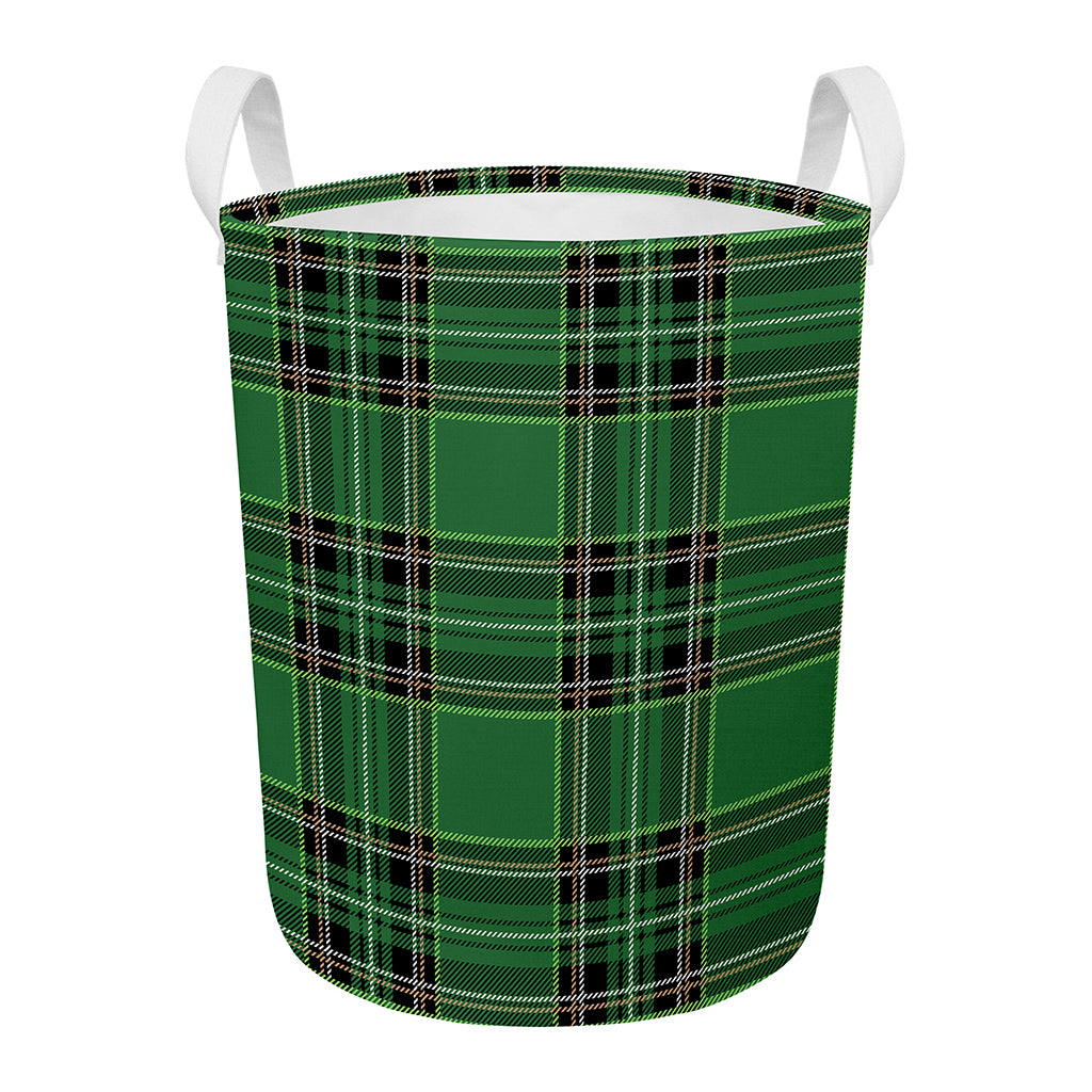 Green Stewart Tartan Pattern Print Round Laundry Basket