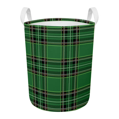 Green Stewart Tartan Pattern Print Round Laundry Basket