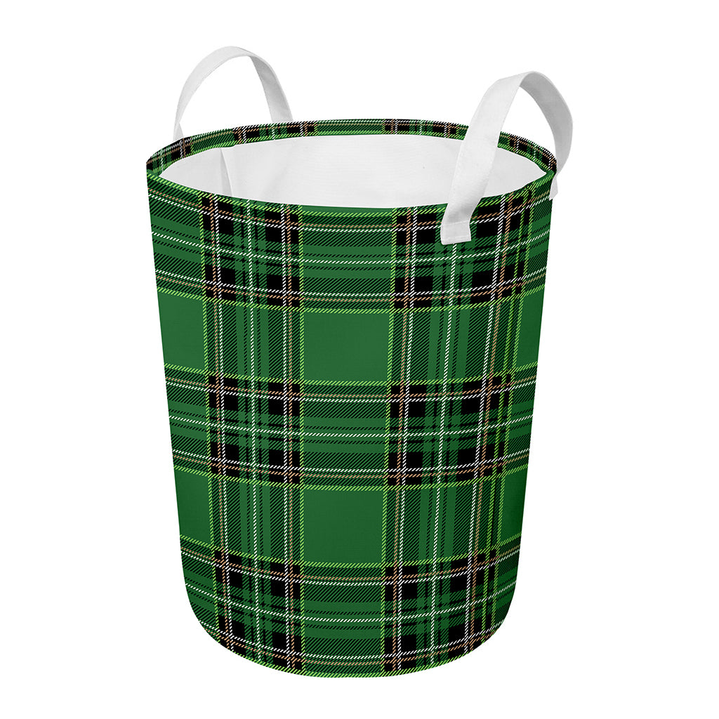 Green Stewart Tartan Pattern Print Round Laundry Basket
