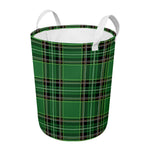 Green Stewart Tartan Pattern Print Round Laundry Basket