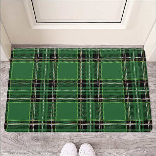 Green Stewart Tartan Pattern Print Rubber Doormat