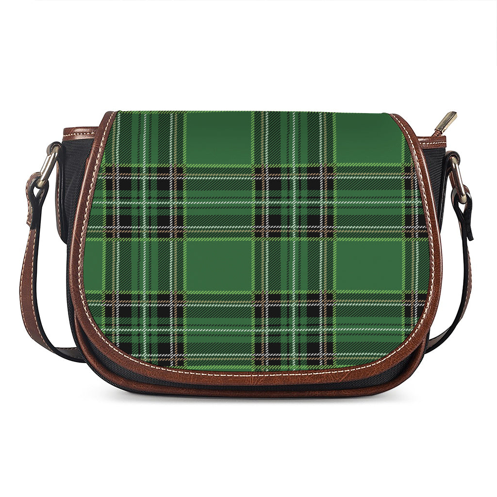 Green Stewart Tartan Pattern Print Saddle Bag