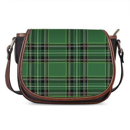 Green Stewart Tartan Pattern Print Saddle Bag