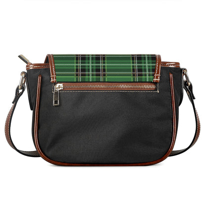 Green Stewart Tartan Pattern Print Saddle Bag