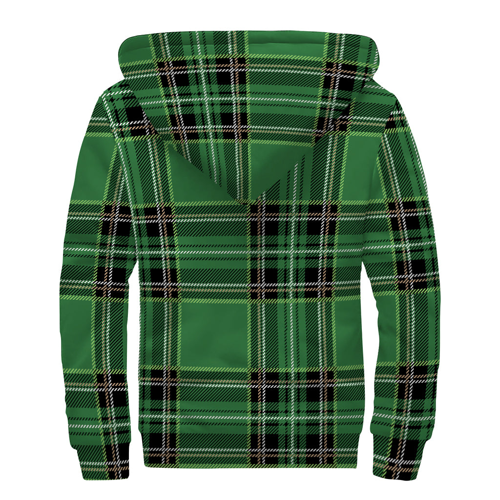 Green Stewart Tartan Pattern Print Sherpa Lined Zip Up Hoodie