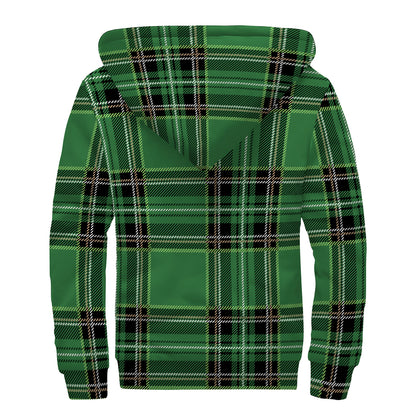 Green Stewart Tartan Pattern Print Sherpa Lined Zip Up Hoodie