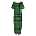 Green Stewart Tartan Pattern Print Short Sleeve Long Nightdress