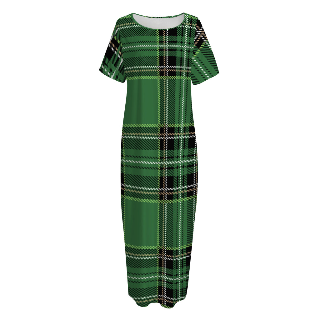 Green Stewart Tartan Pattern Print Short Sleeve Long Nightdress