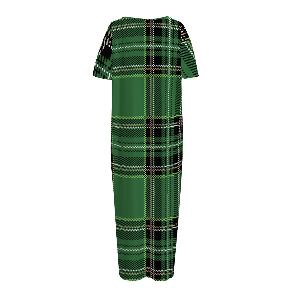 Green Stewart Tartan Pattern Print Short Sleeve Long Nightdress