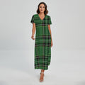 Green Stewart Tartan Pattern Print Short Sleeve Maxi Dress