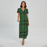 Green Stewart Tartan Pattern Print Short Sleeve Maxi Dress
