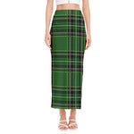 Green Stewart Tartan Pattern Print Side Slit Maxi Skirt