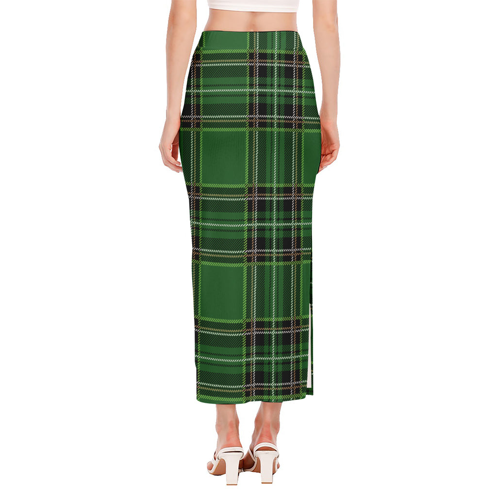 Green Stewart Tartan Pattern Print Side Slit Maxi Skirt