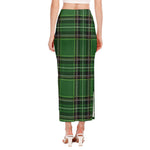 Green Stewart Tartan Pattern Print Side Slit Maxi Skirt