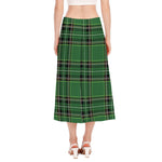 Green Stewart Tartan Pattern Print Side Slit Midi Skirt