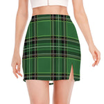 Green Stewart Tartan Pattern Print Side Slit Mini Skirt
