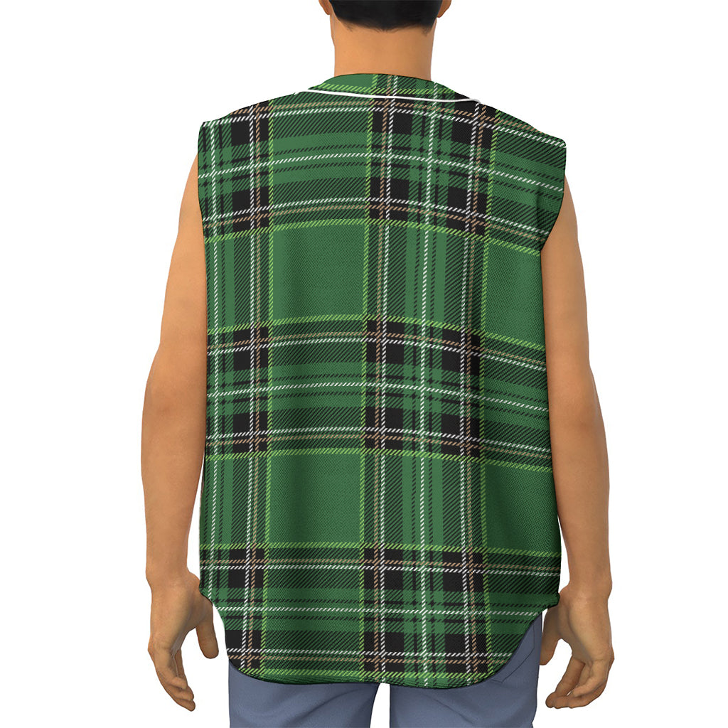 Green Stewart Tartan Pattern Print Sleeveless Baseball Jersey