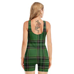 Green Stewart Tartan Pattern Print Sleeveless One Piece Swimsuit