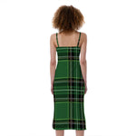 Green Stewart Tartan Pattern Print Slim Fit Midi Cami Dress