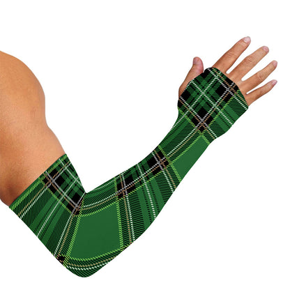 Green Stewart Tartan Pattern Print Sun Protection Arm Sleeves