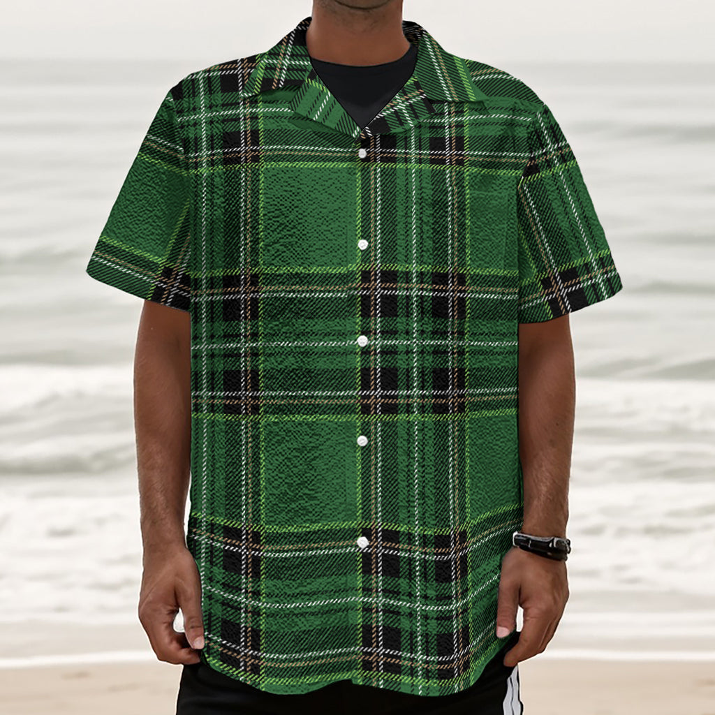 Green Stewart Tartan Pattern Print Textured Short Sleeve Shirt