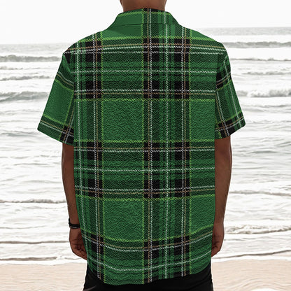 Green Stewart Tartan Pattern Print Textured Short Sleeve Shirt
