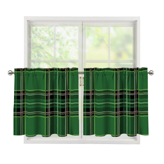 Green Stewart Tartan Pattern Print Tier Curtains