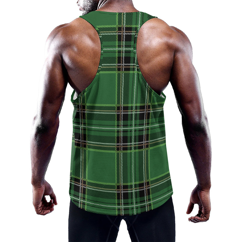 Green Stewart Tartan Pattern Print Training Tank Top