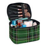 Green Stewart Tartan Pattern Print Travel Makeup Bag