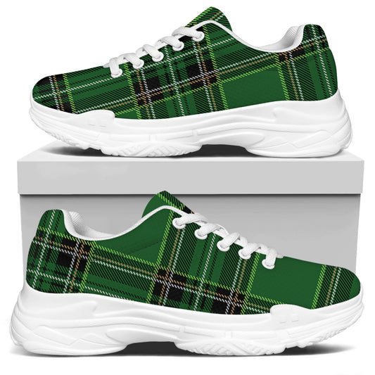 Green Stewart Tartan Pattern Print White Chunky Shoes