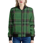 Green Stewart Tartan Pattern Print Women's Bomber Jacket